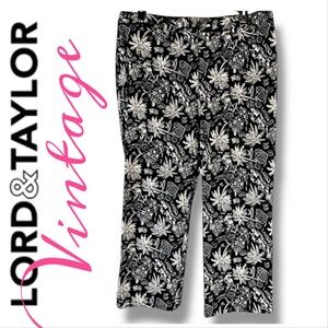 LORD & TAYLOR VTG 🐈‍⬛🐾🌴90s Y2K black full leg pant white cats palm trees 18W